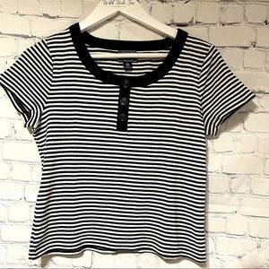 Chaps Navy White Striped S/S Henley Petite Medium
